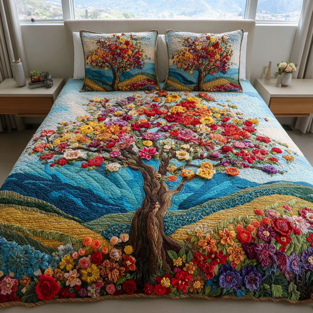 Nature Tree of Life Quilted Bedding Set Fall Quilt Sets Nature Lover Gift Fall Decor Gift