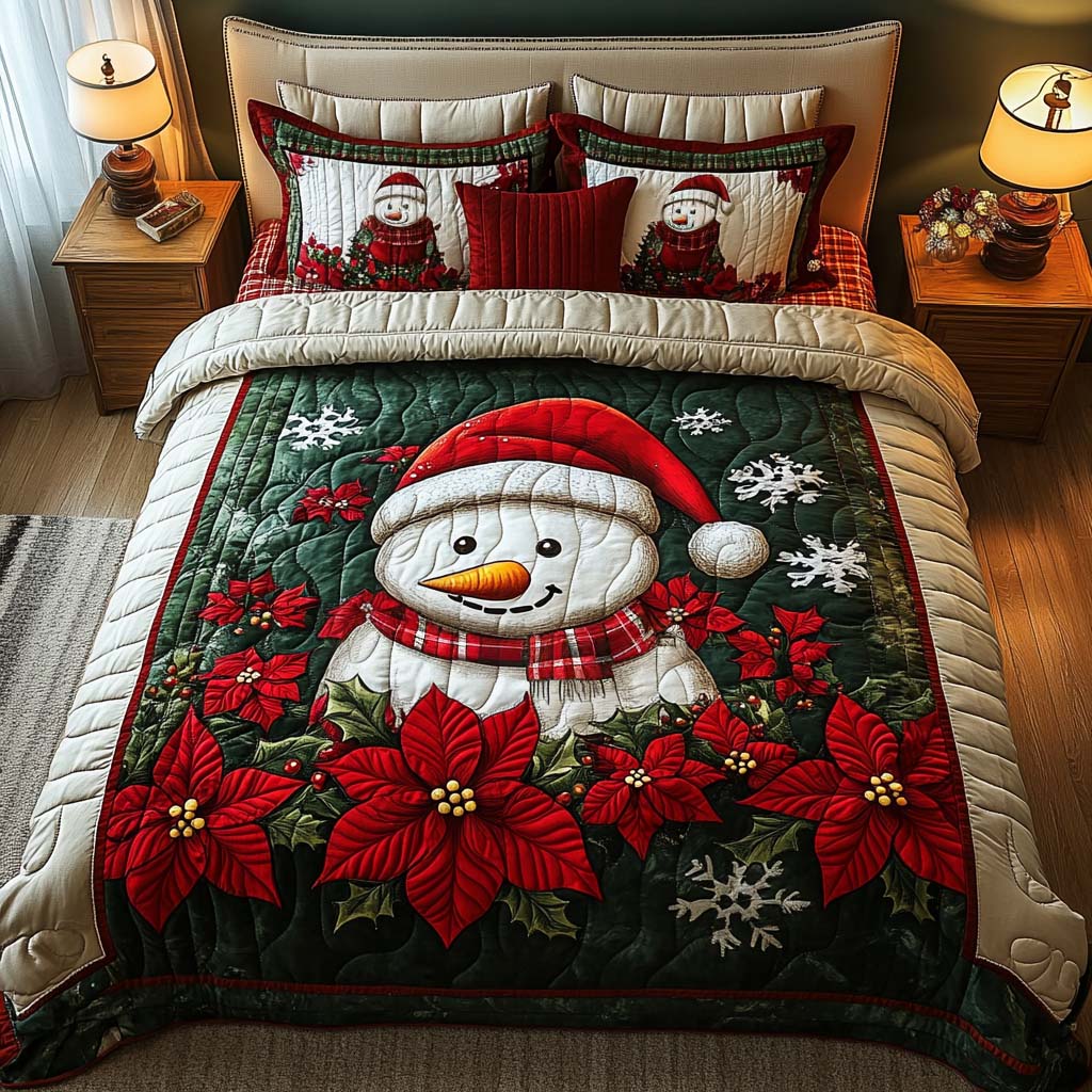 Nordic Snowman Quilted Bedding Set Lightweight Quilt Set Thanksgiving Gift