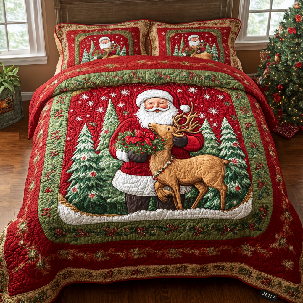 North Pole Express Quilted Bedding Set Bedspread Set New Home Gift