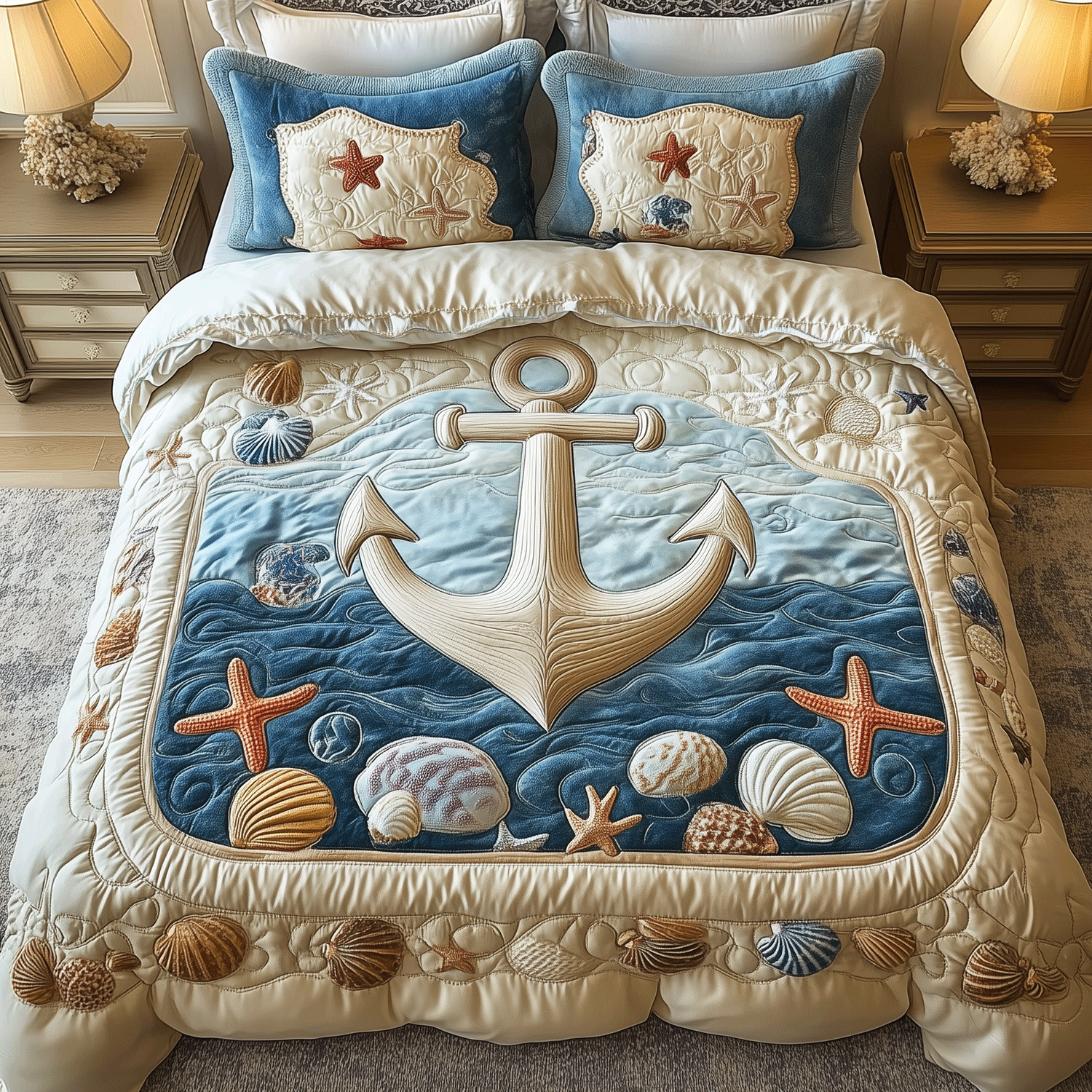 Ocean Anchor 3-Piece Quilted Bedding Set Fall Quilt Sets Thanksgiving Gift