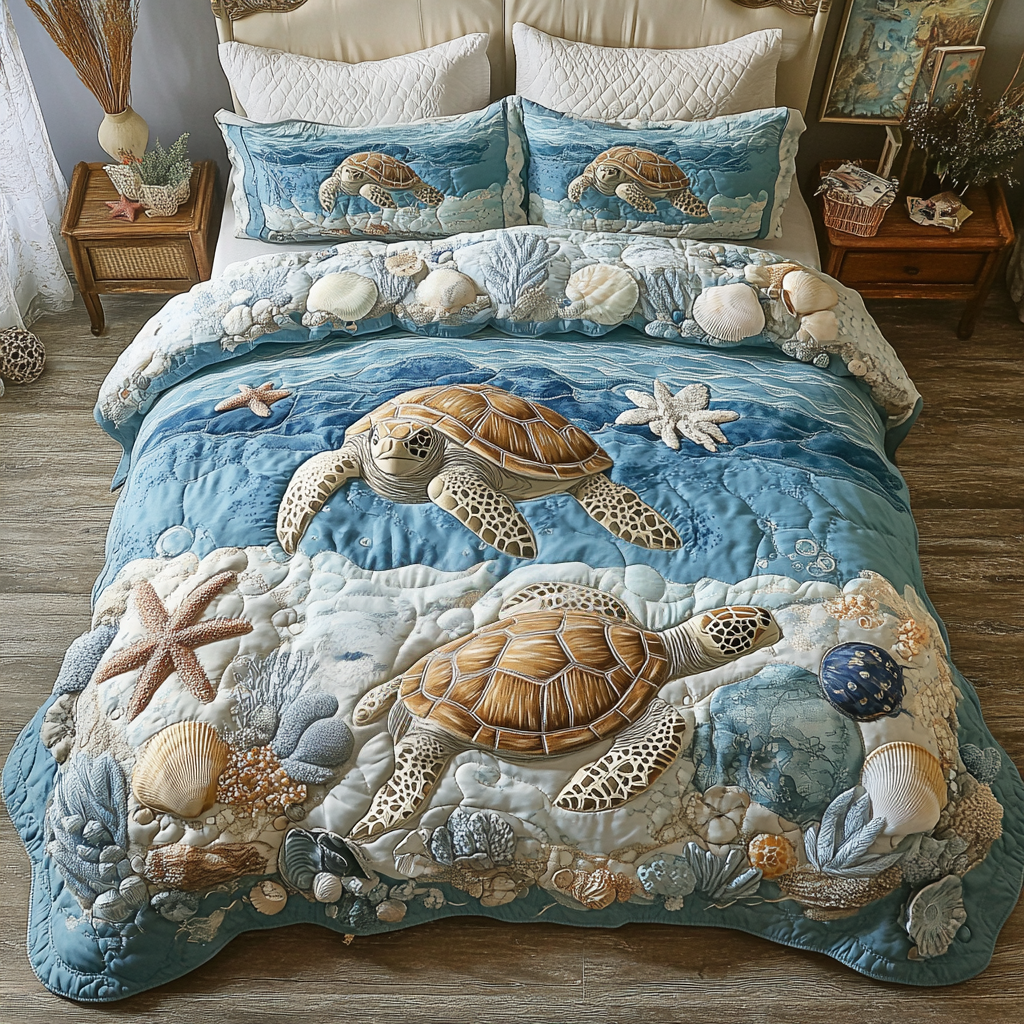 Ocean Bliss Quilted Bedding Set Quilted Bedspread Thanksgiving Gift