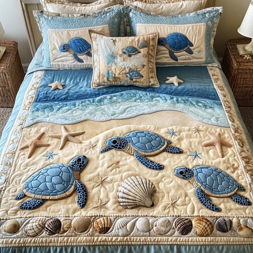 Turtle Quilted Bedding Set Lightweight Quilt Set Nature Lover Gift Fall Decor Gift