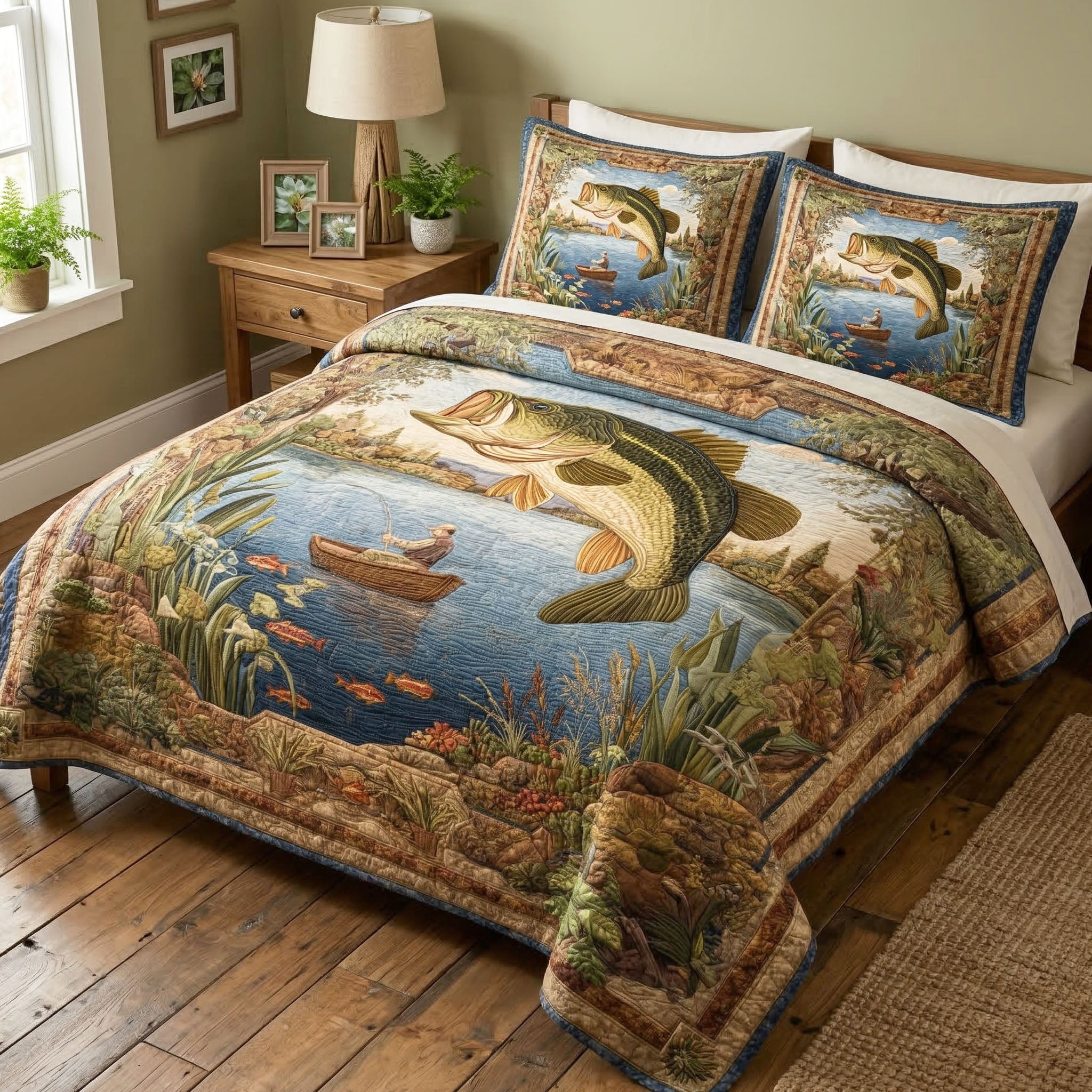 Open Waters Quilted Bedding Set Lightweight Quilt Set Housewarming Gift