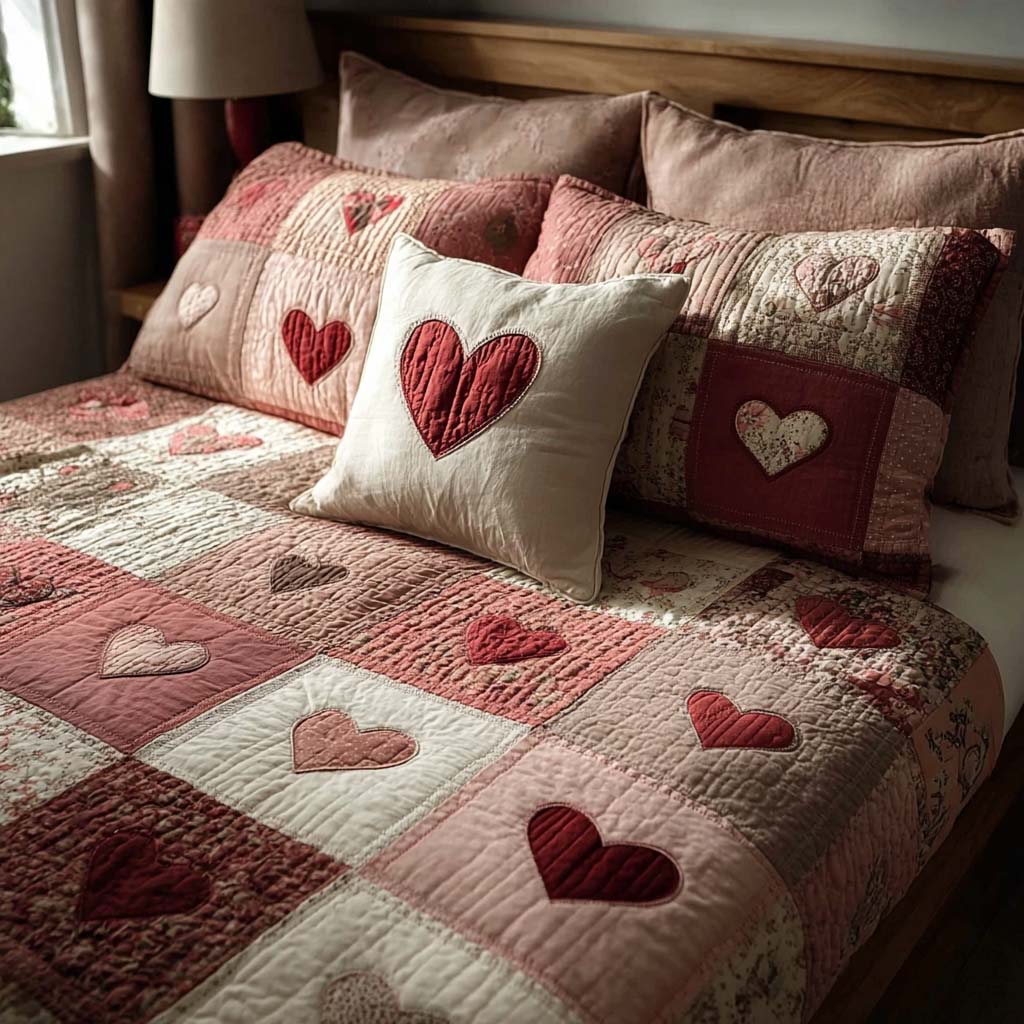 Patchwork Love 3-Piece Quilted Bedding Set Bedspread Set Mothers Day Gift