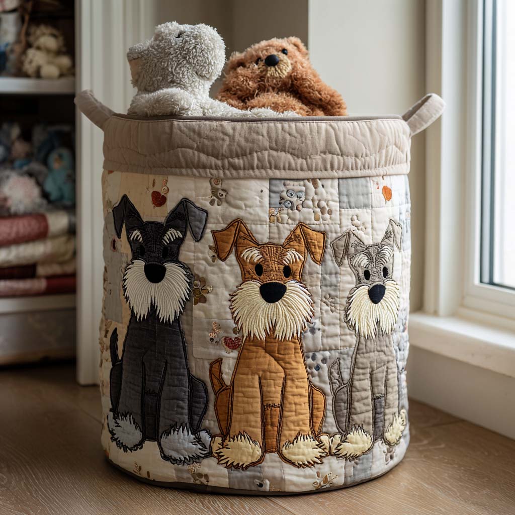 Patchwork Schnauzer Laundry Basket Laundry Gifts, Housewarming Gift Ideas, Mother's Day Gifts