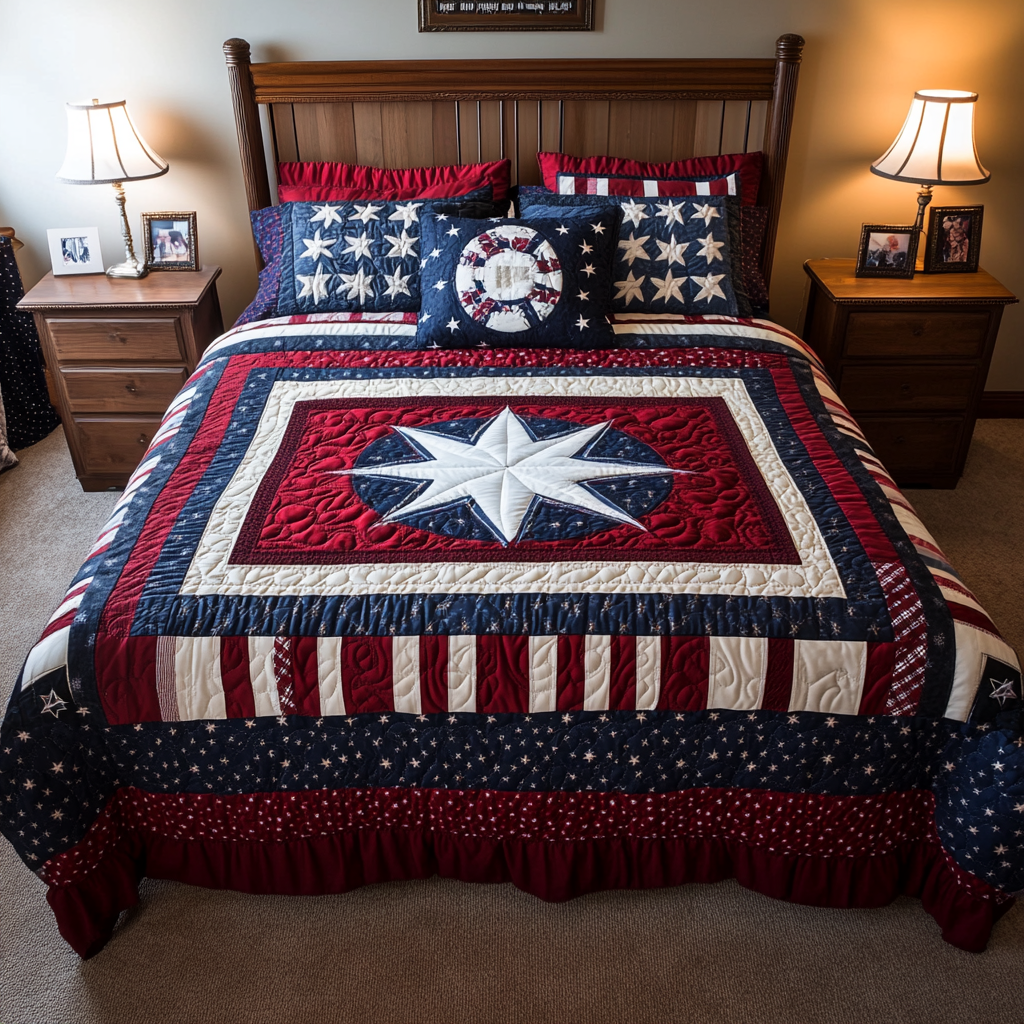 Patriot Patch 3-Piece Quilted Bedding Set Bedspread Set Thanksgiving Gift