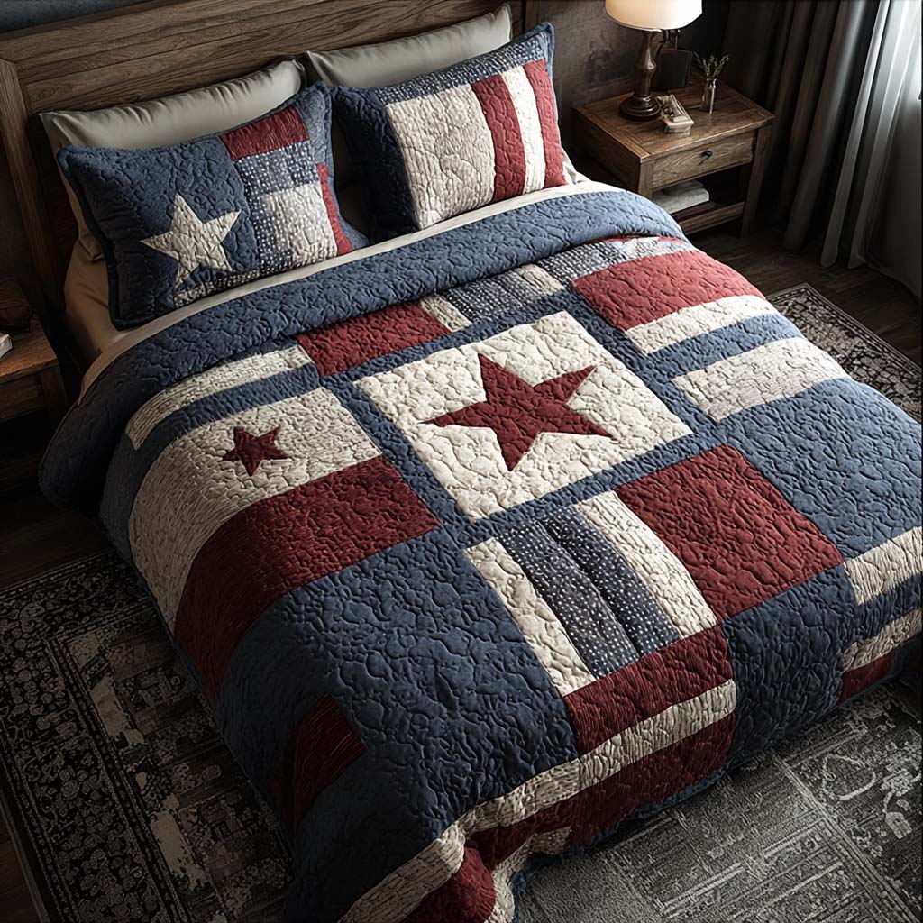 Patriotic Patchwork Classic Quilted Bedding Set Bedspread Set 4th Of July Gift