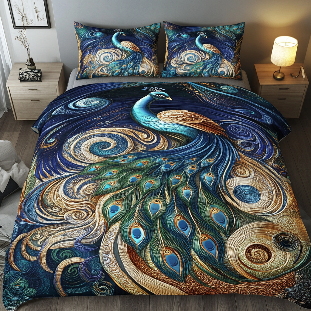 Peacock Paradise Quilted Bedding Set Fall Quilt Sets New Home Gift