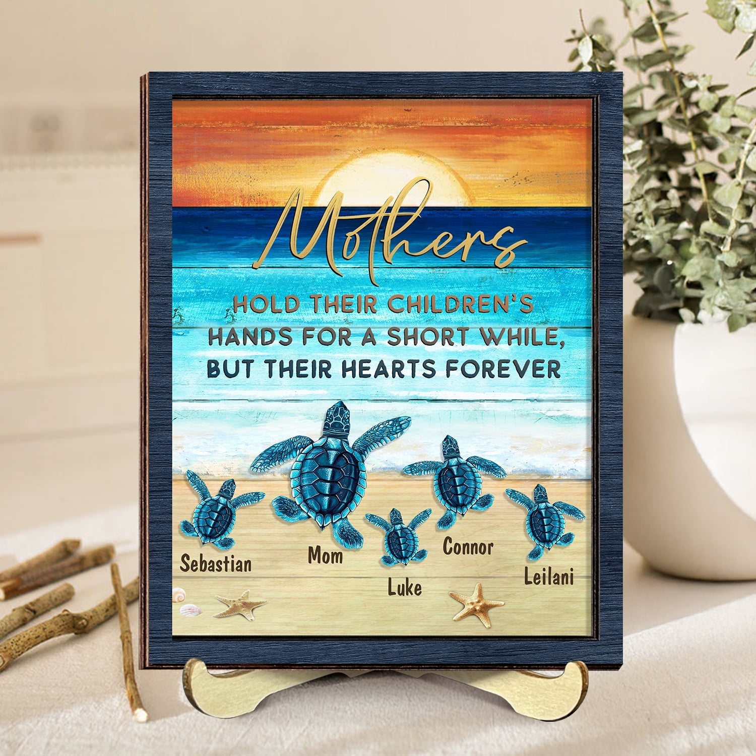 Sea Turtler Wood Sign, Custom Sea Turtle Mom Wooden Sign, Mother's Day Gift