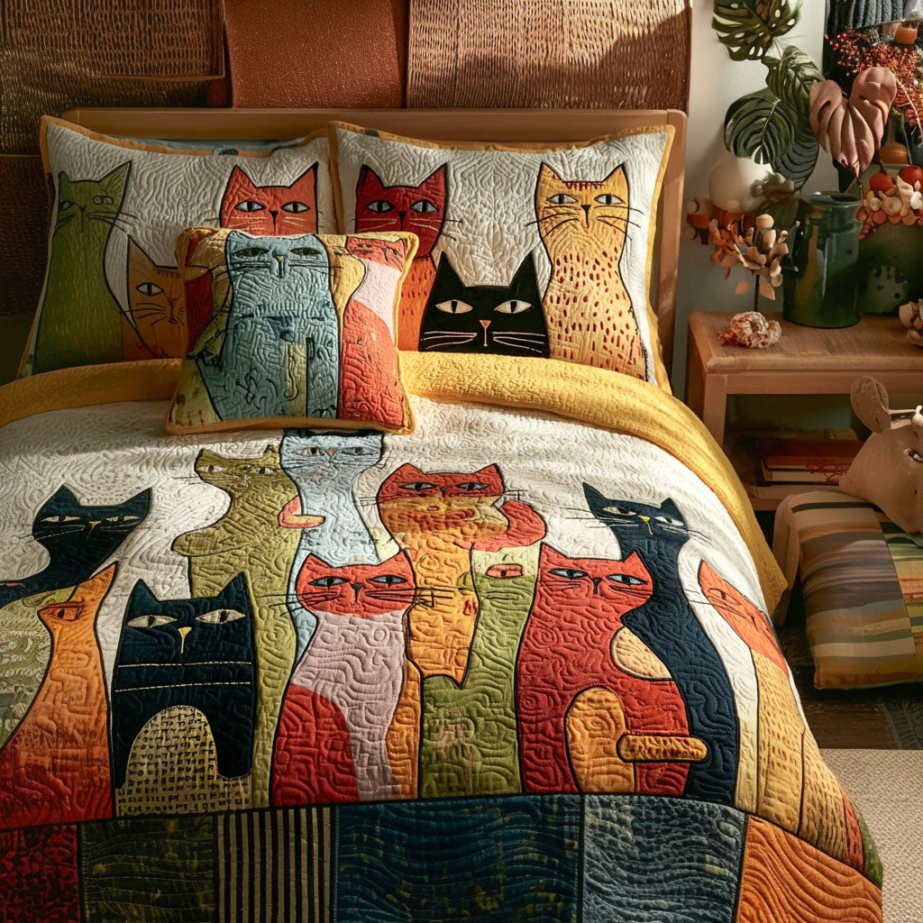 Petal Cat 3-Piece Quilted Bedding Set Fall Quilt Sets Pet Lover Gift Fall Decor Gift