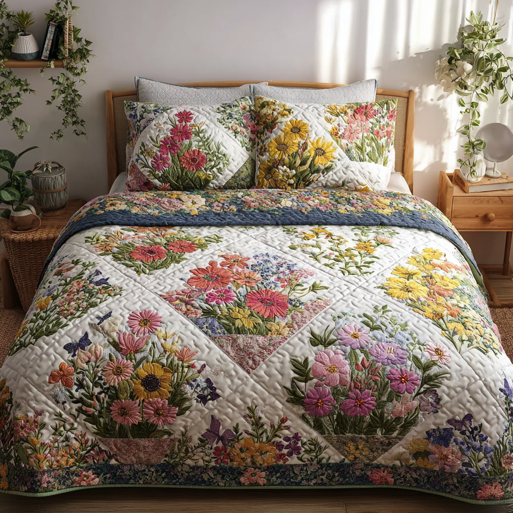 Petal Garden Quilted Bedding Set Quilted Bedspread Nature Lover Gift Fall Decor Gift
