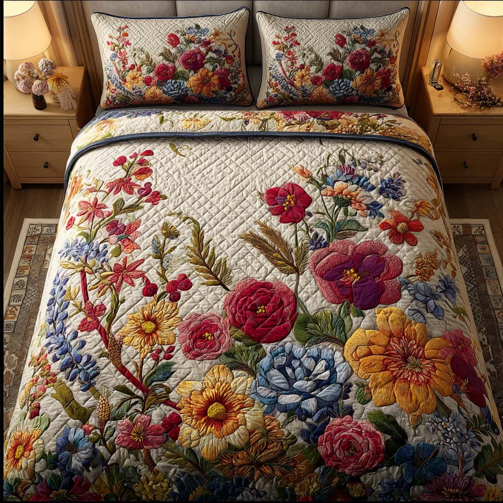 Petal Grace 3-Piece Quilted Bedding Set Lightweight Quilt Set Housewarming Gift
