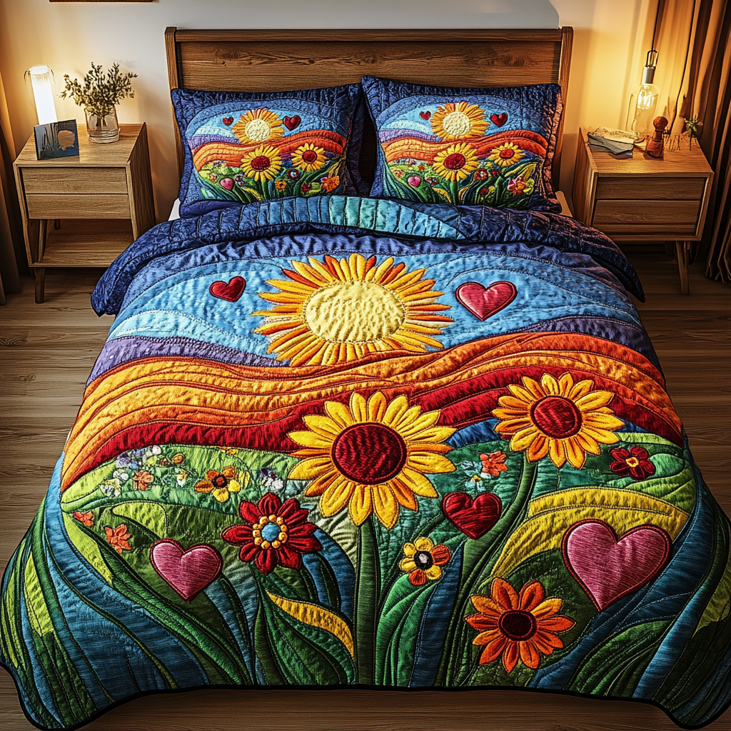 Petal Meadows Quilted Bedding Set Bedspread Set Nature Lover Gift Fall Decor Gift