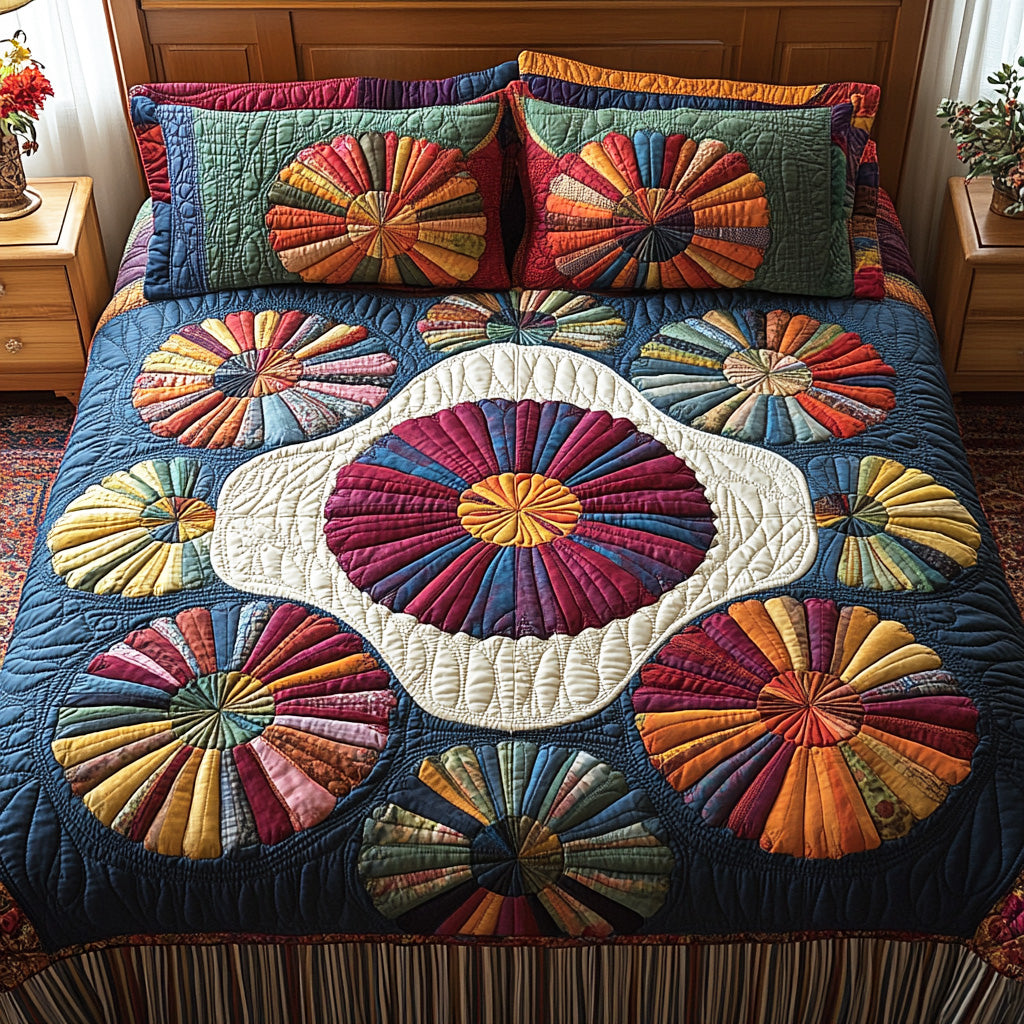 Petal Radiance Quilted Bedding Set Lightweight Quilt Set Housewarming Gift