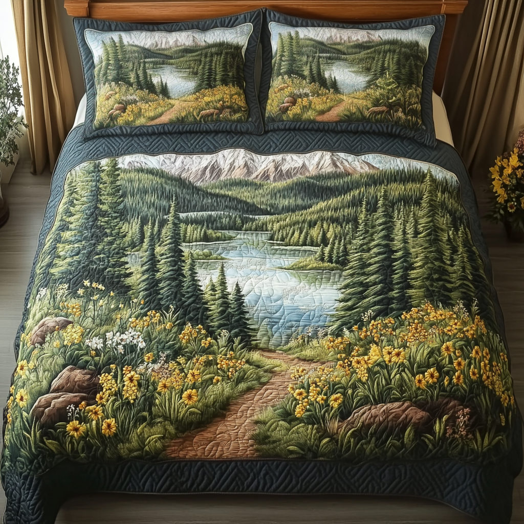 Pine Serenity 3-Piece Quilted Bedding Set Lightweight Quilt Set Housewarming Gift
