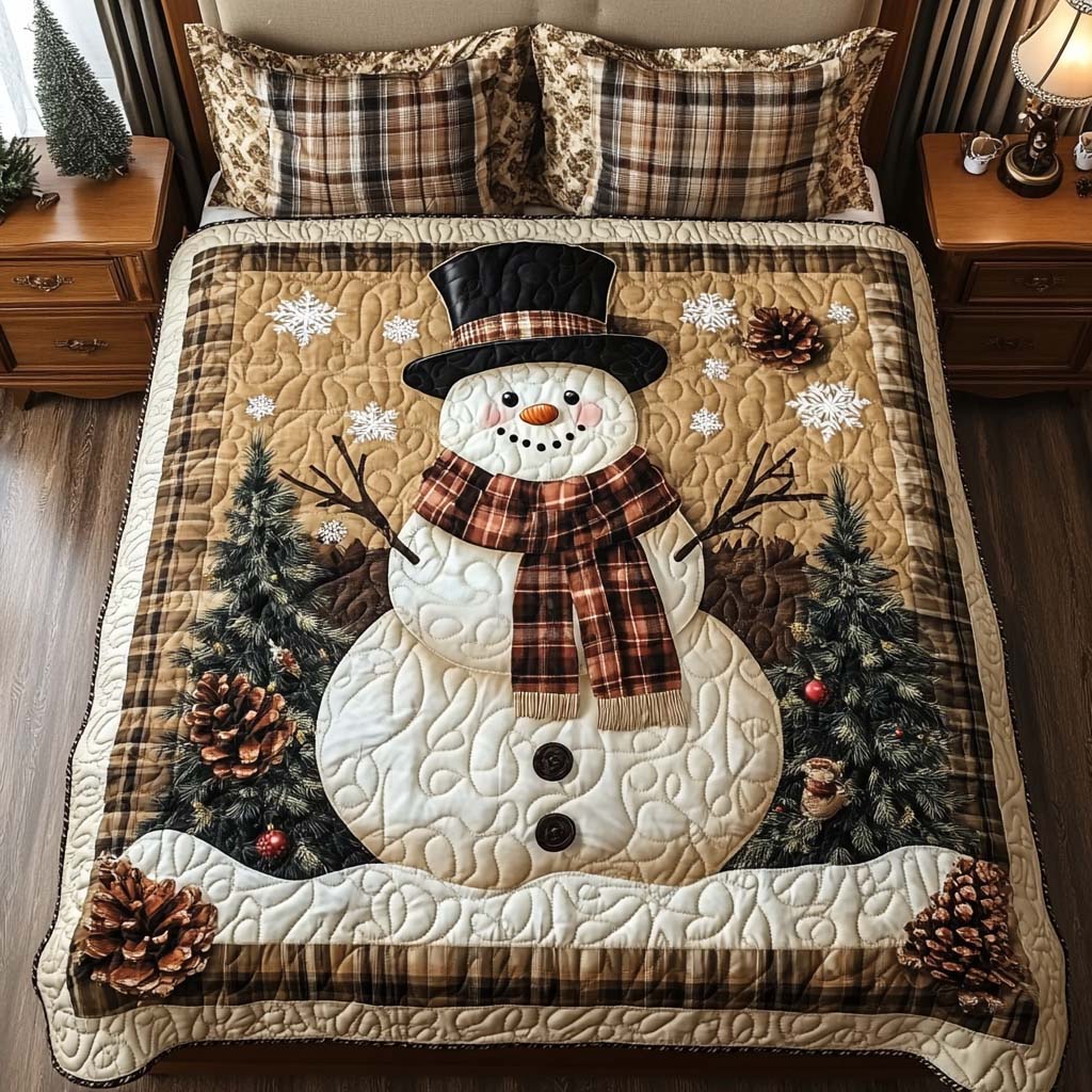 Plaid Snowman 3-Piece Quilted bedding Set Lightweight Quilt Set Housewarming Gift