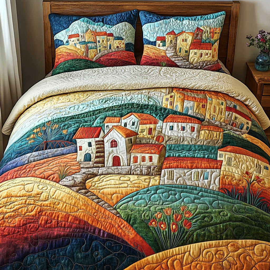 Positano View Quilted Bedding Set Lightweight Quilt Set Mothers Day Gift