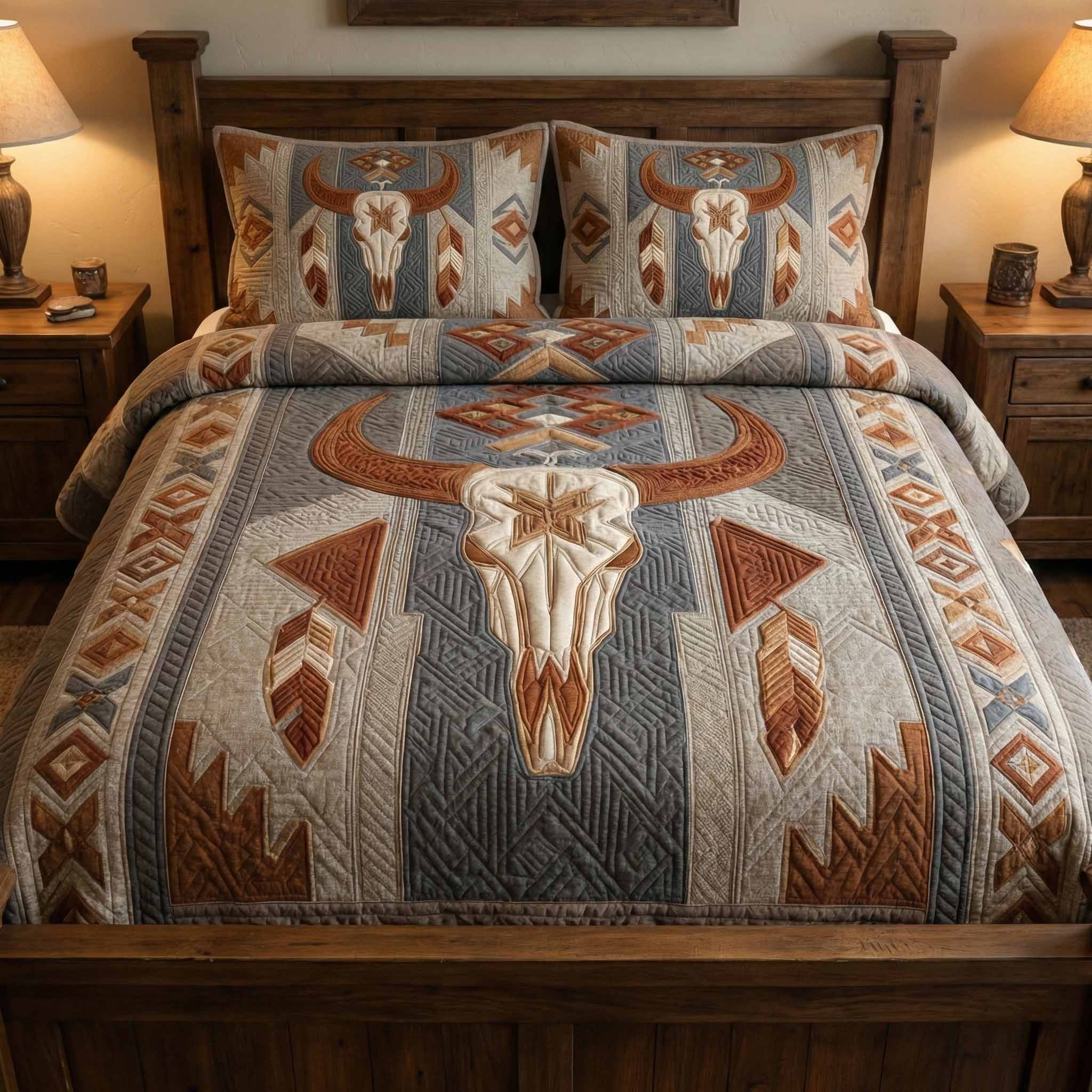 Prairie Skull Quilted Bedding Set Lightweight Quilt Set Housewarming Gift