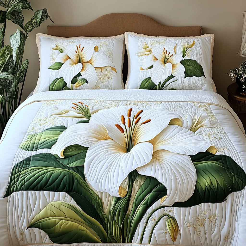 Pure Blossom 3-Piece Quilted Bedding Set Bedspread Set Nature Lover Gift Fall Decor Gift