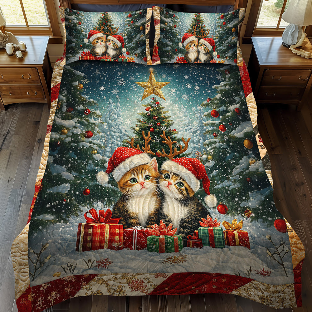 Purrfect Christmas Cats Quilted Bedding Set Lightweight Quilt Set Pet Lover Gift Fall Decor Gift