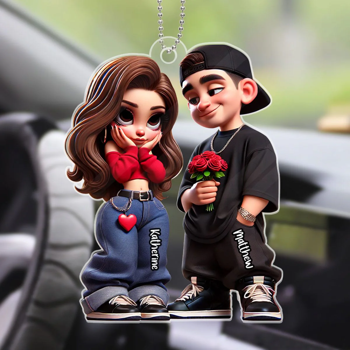 Y2K Cartoon Couple Acrylic Ornament, Keychain For Couple, Cute