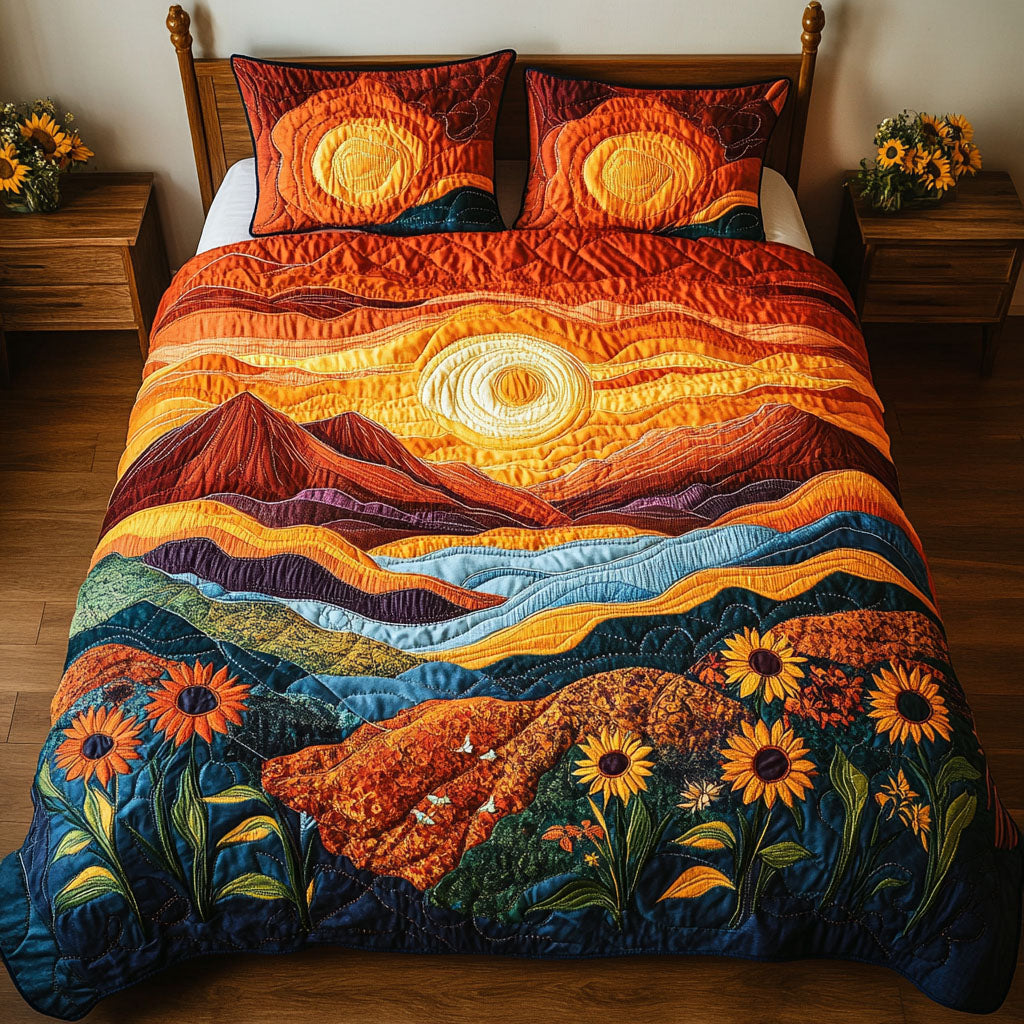 Radiant Mountain Glow Quilted Bedding Set Lightweight Quilt Set Nature Lover Gift Fall Decor Gift