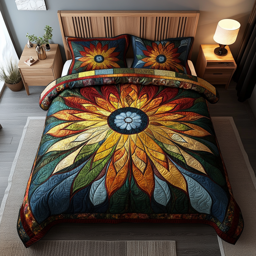 Radiant Sunflower Patch Quilted Bedding Set Lightweight Quilt Set Nature Lover Gift Fall Decor Gift