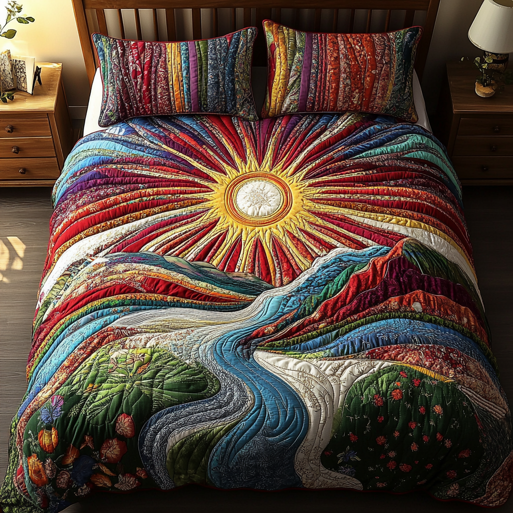 Rainbow River 3-Piece Quilted Bedding Set Fall Quilt Sets Mothers Day Gift