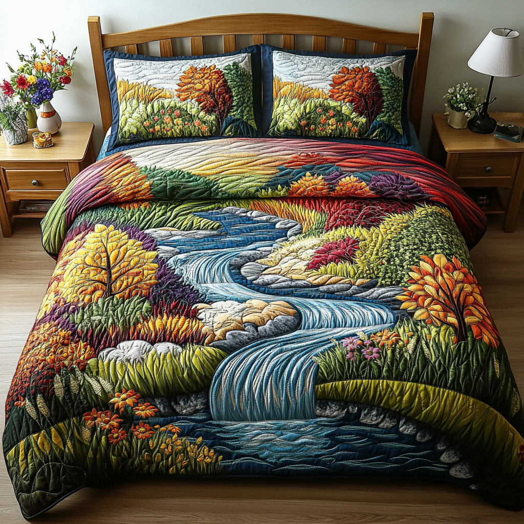 River Pathway Quilted Bedding Set Quilted Bedspread New Home Gift