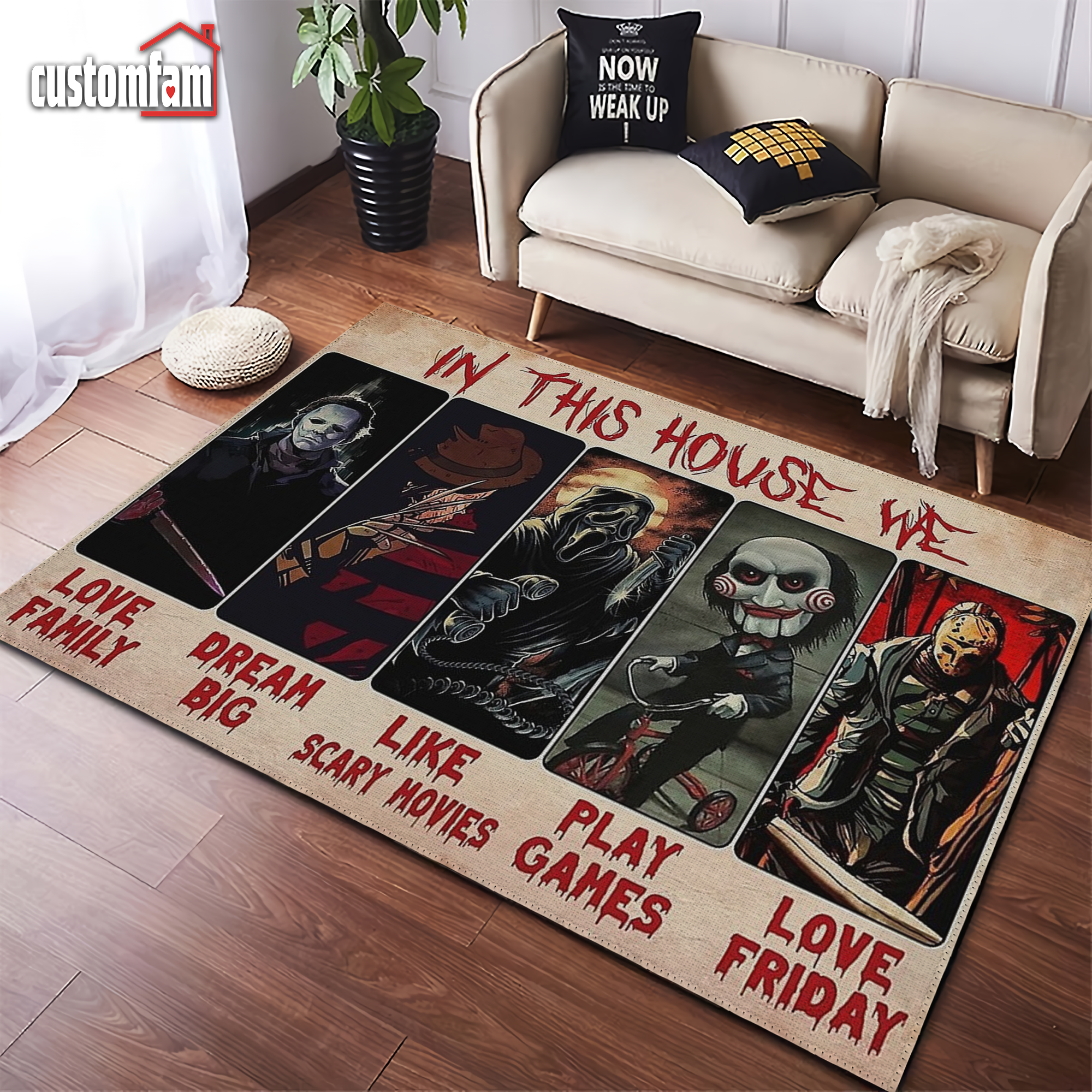 In This House We, Horror Movie Rugs, Halloween Characters Movies, Halloween Decorations, Slasher Rug