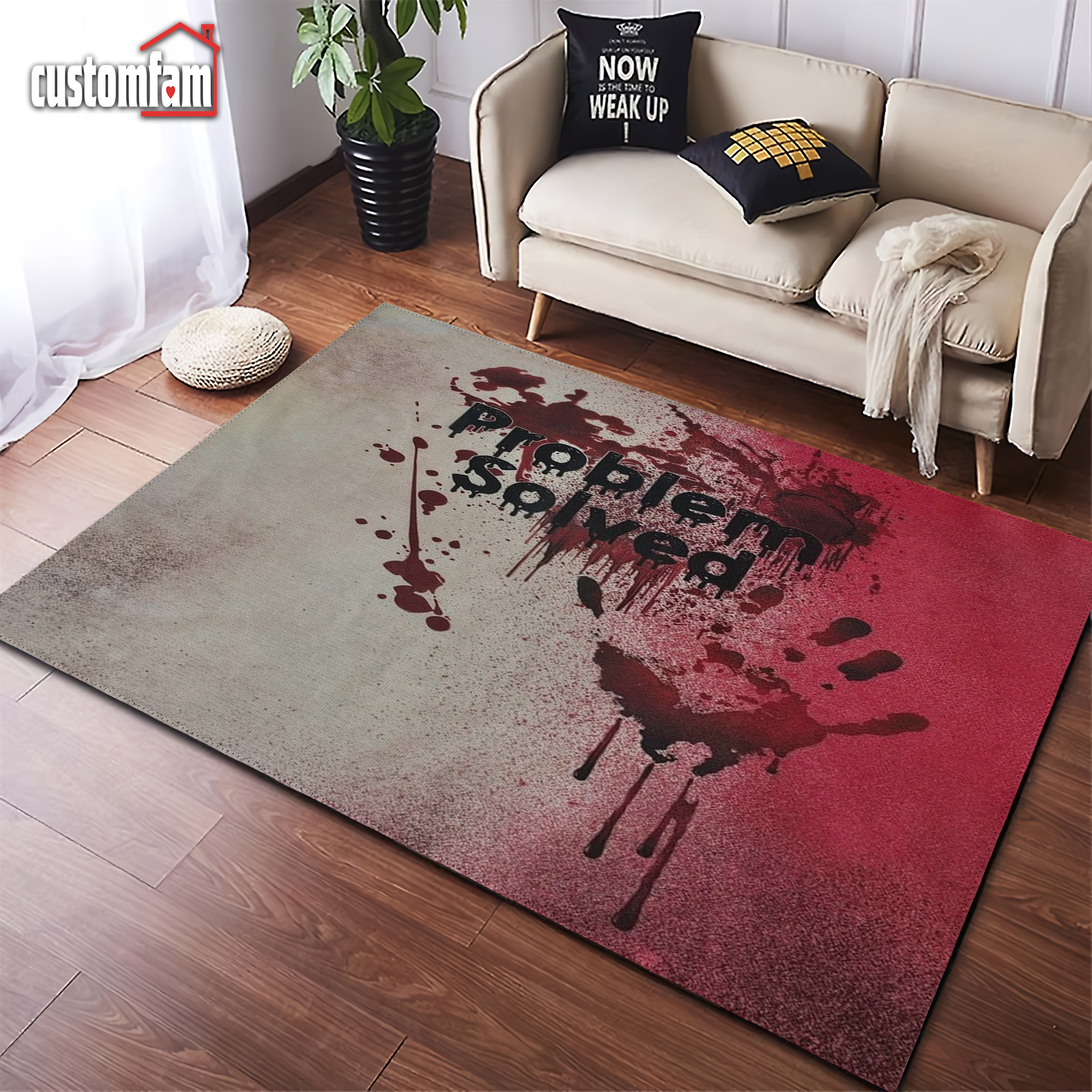 Problem Solved Horror Rug, Bloody Hand Print Bedroom Area Rugs, Good Housewarming Gifts