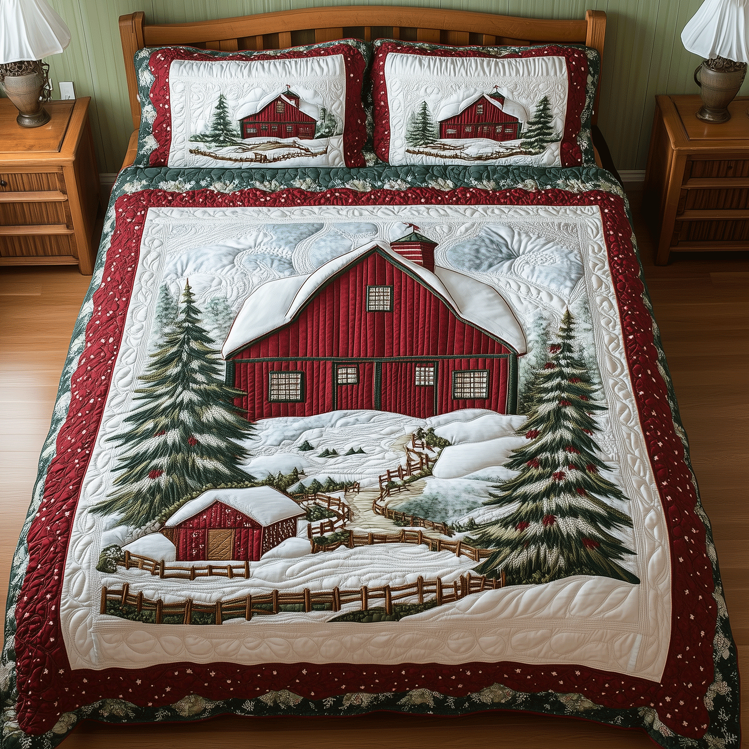 Rustic Christmas Retreat Quilted Bedding Set Fall Quilt Sets Christmas Gift For Her
