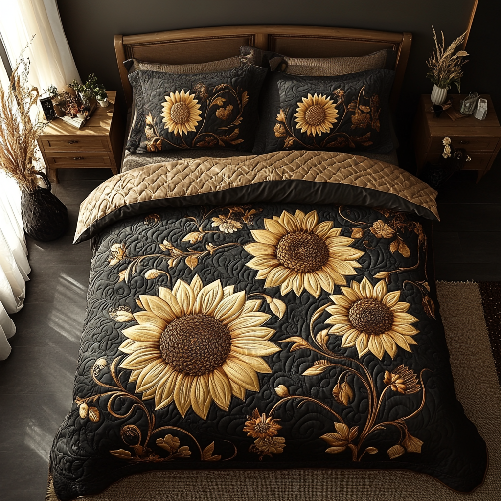 Rustic Sunflower Quilted Bedding Set Lightweight Quilt Set Nature Lover Gift Fall Decor Gift