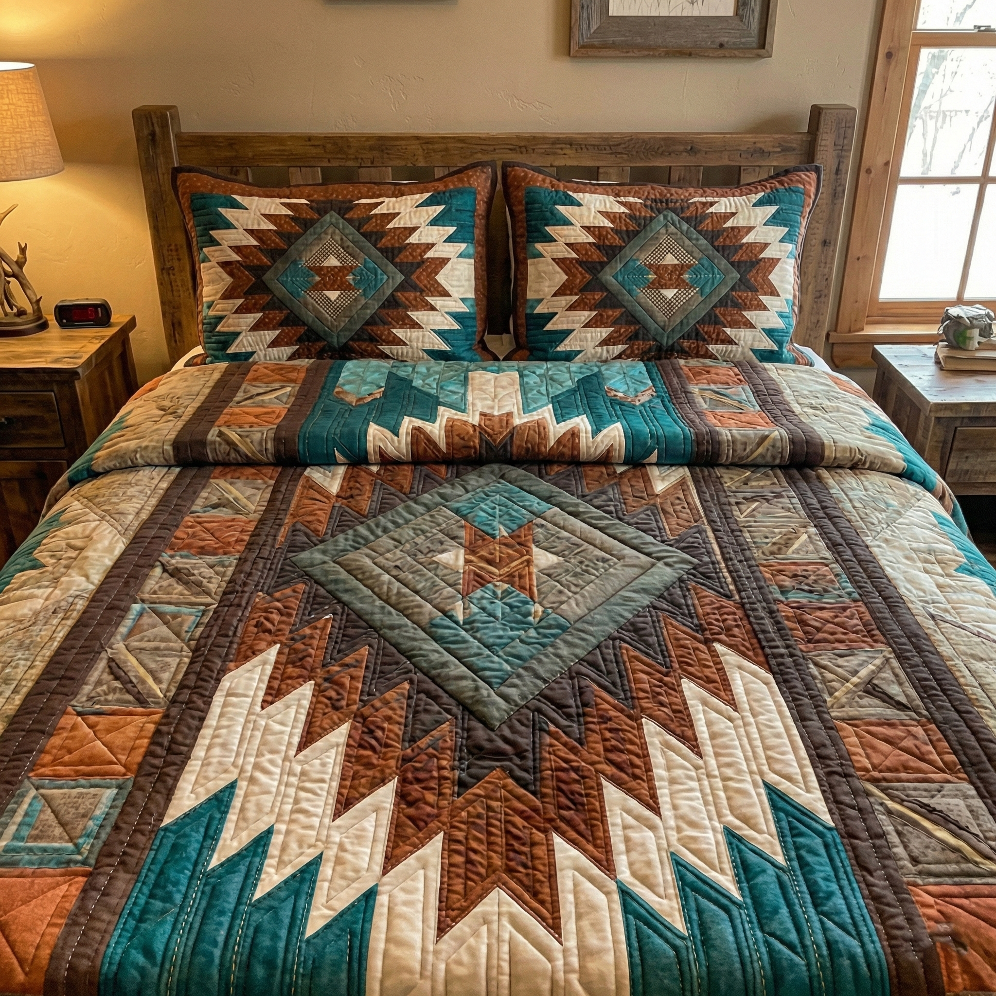 Rustic Arrow Diamond Quilted Bedding Set Fall Quilt Sets Mothers Day Gift