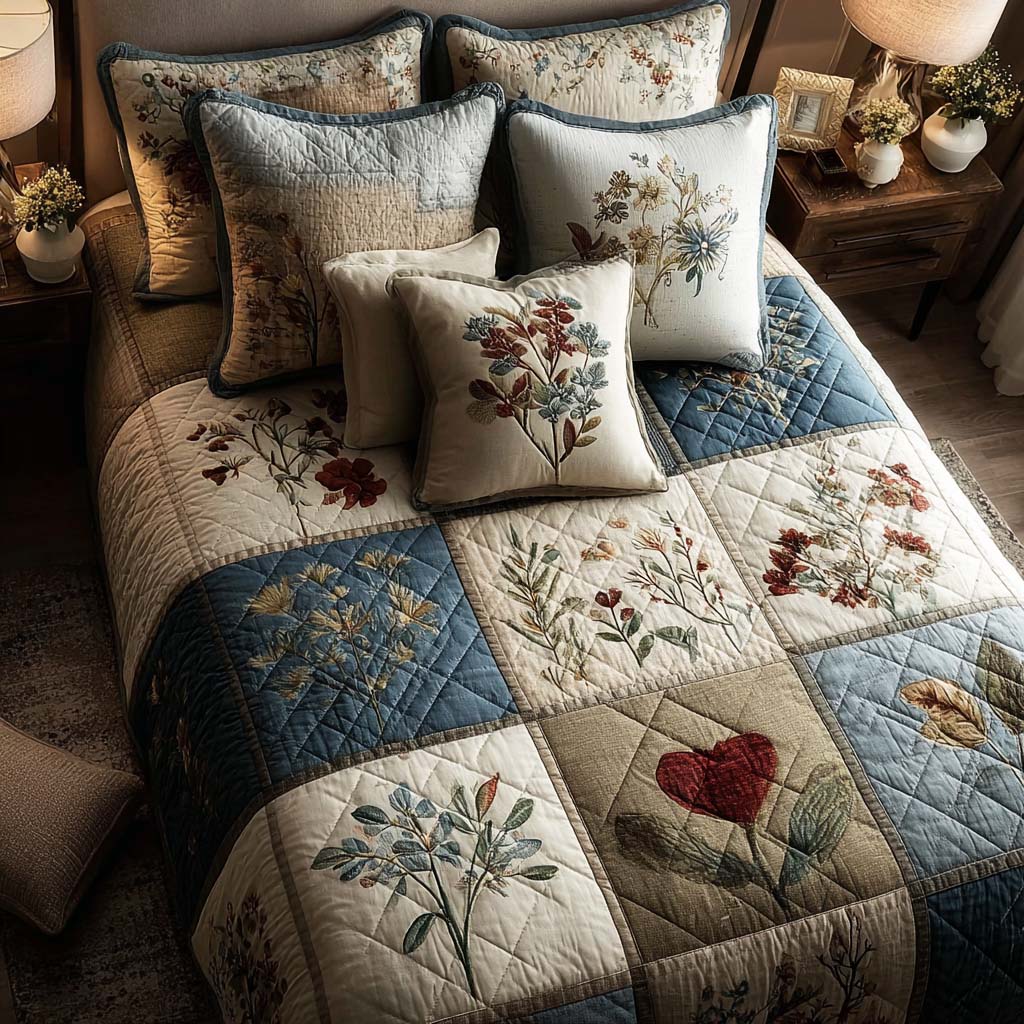 Rustic Florals 3-Piece Quilted Bedding Set Fall Quilt Sets Mothers Day Gift