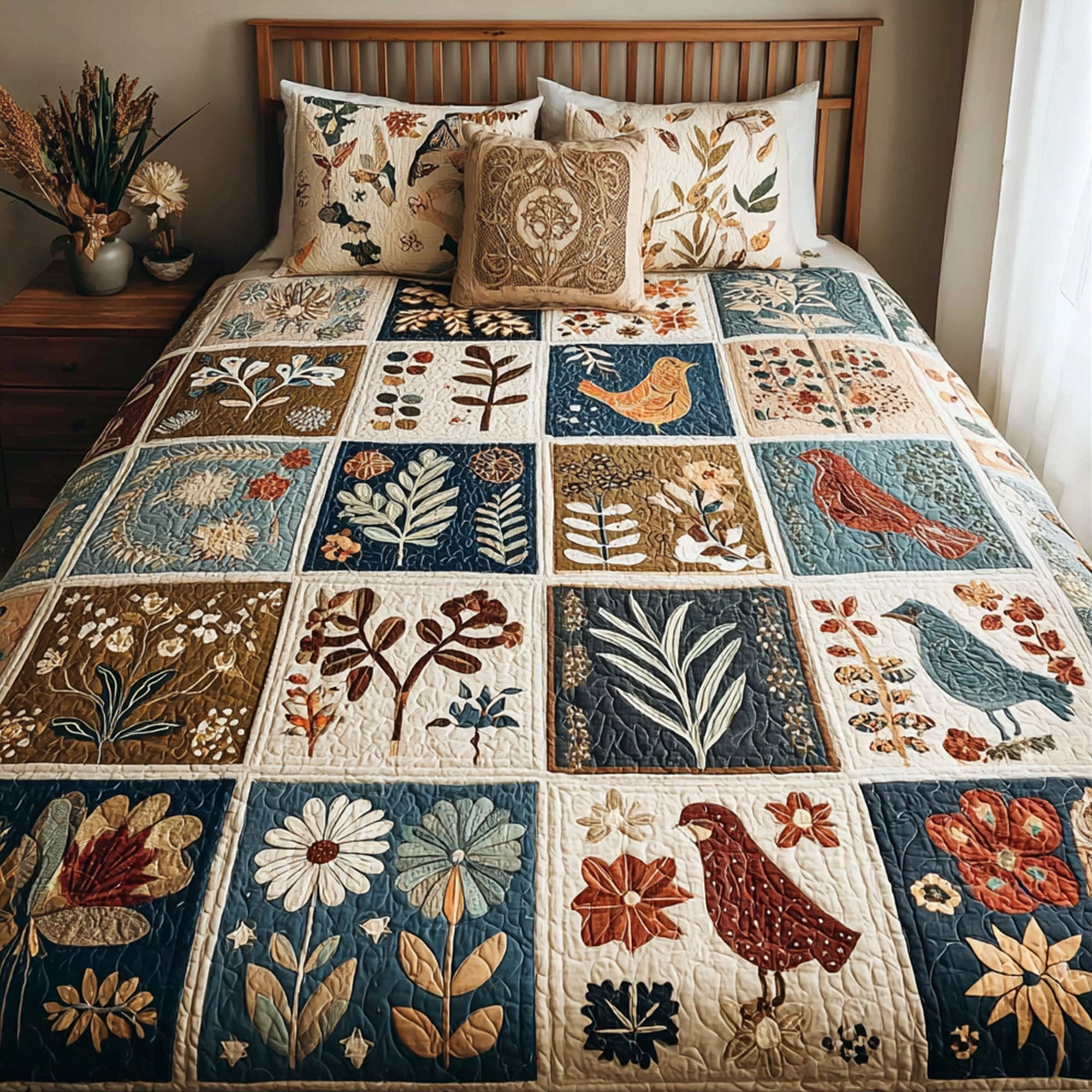 Rustic Garden Quilted Bedding Set Quilted Bedspread Nature Lover Gift Fall Decor Gift