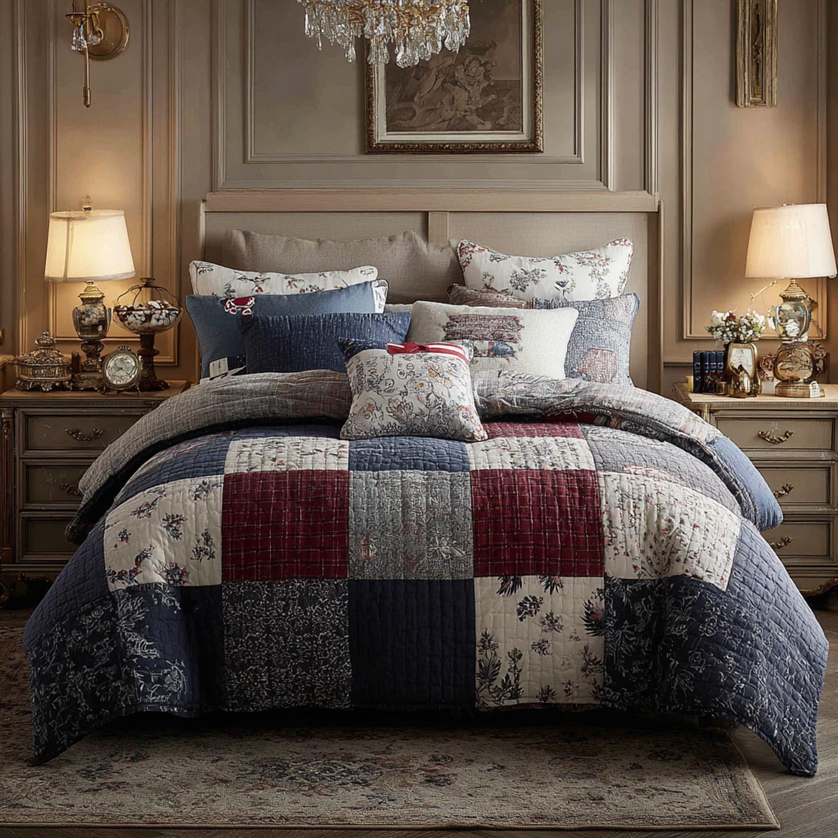 Rustic Patchwork 3-Piece Quilted Bedding Set Quilted Bedspread Thanksgiving Gift