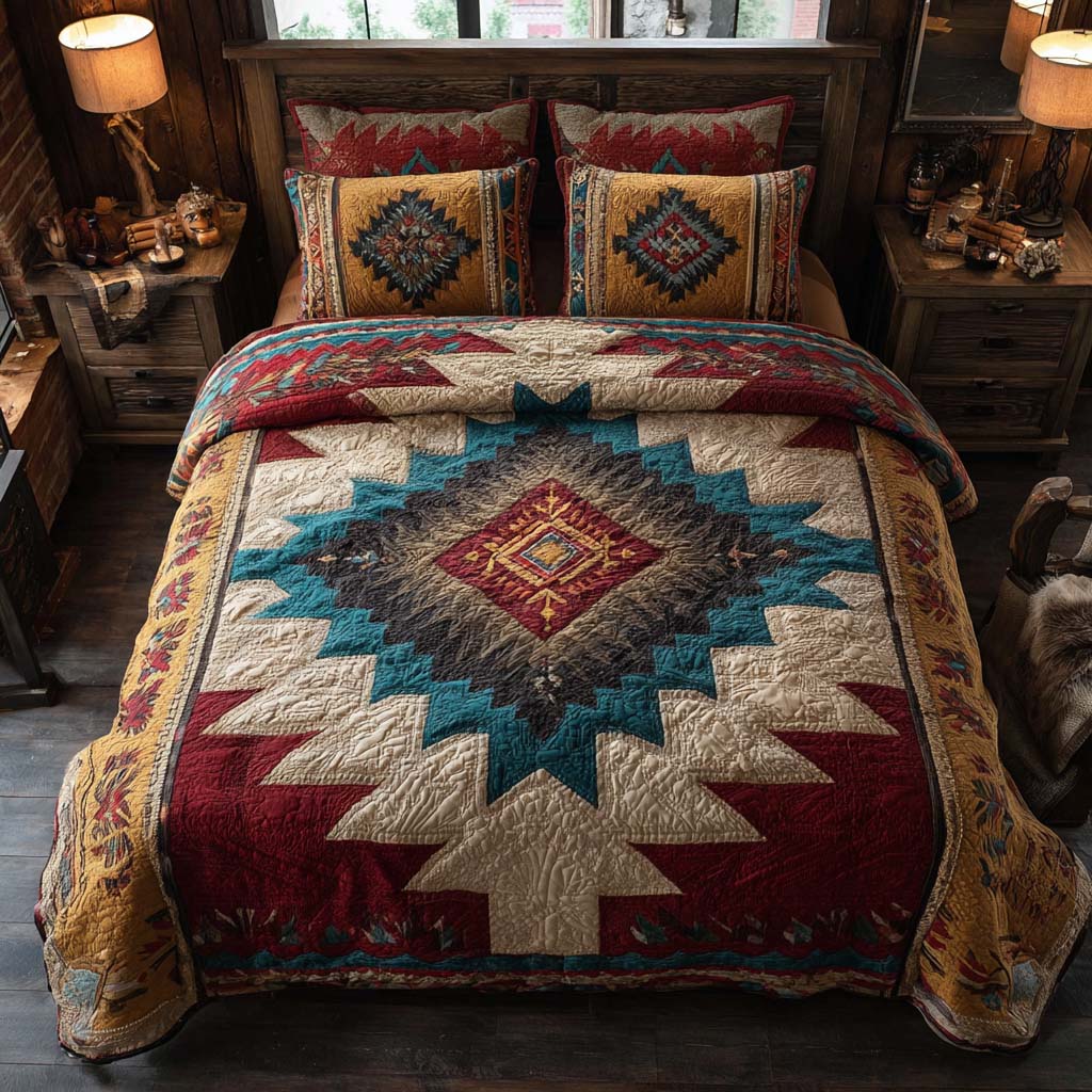 Rustic Red Diamond Quilted Bedding Set Fall Quilt Sets Housewarming Gift