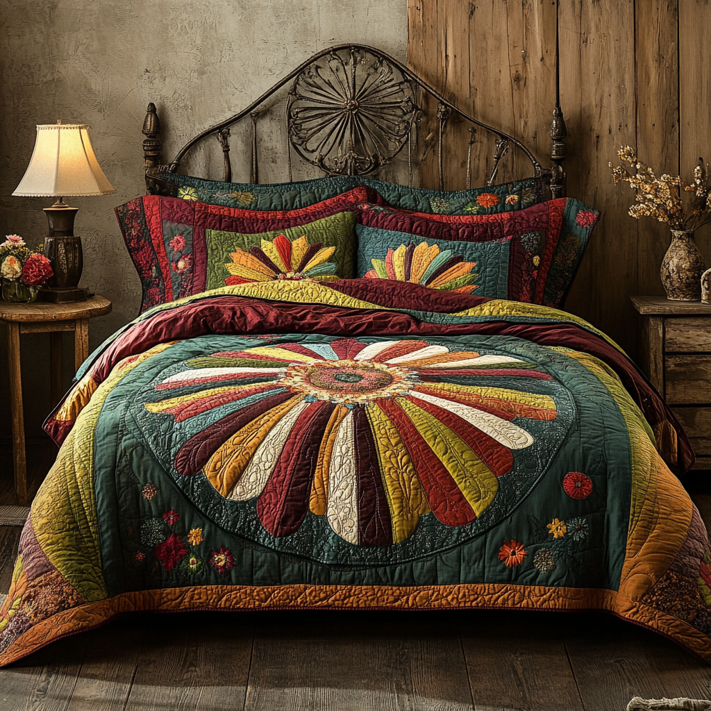 Rustic Sunflower Charm Quilted Bedding Set Bedspread Set Nature Lover Gift Fall Decor Gift