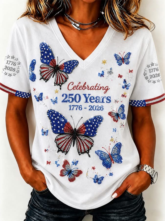 Celebrating 250 Years 1776 2026 Shirt, Patriotic Butterfly USA Independence Day Shirt for Women