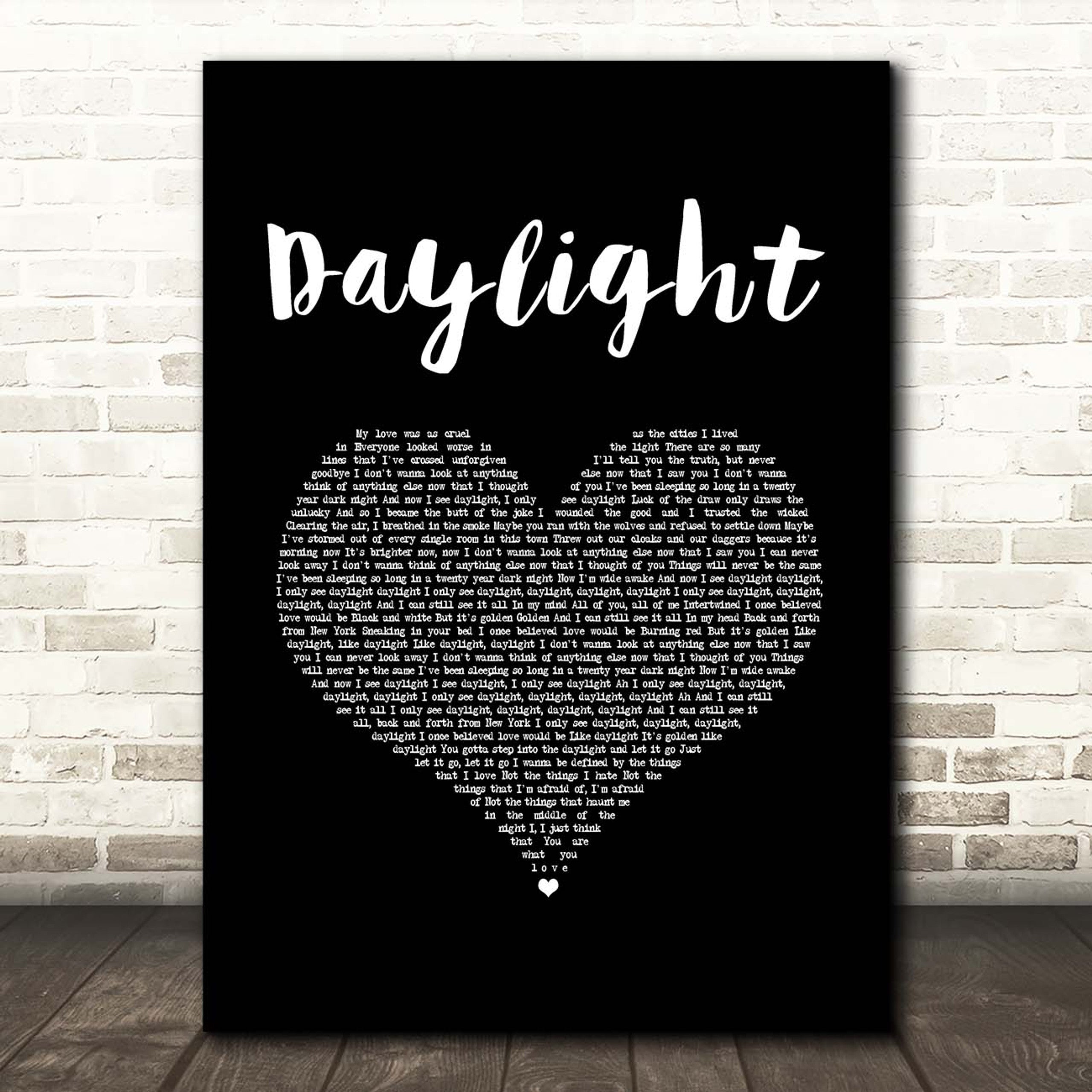 Daylight Canvas Wall Art With Song Lyrics, Black Heart Song Lyric Music Canvas, Gift For Swifties