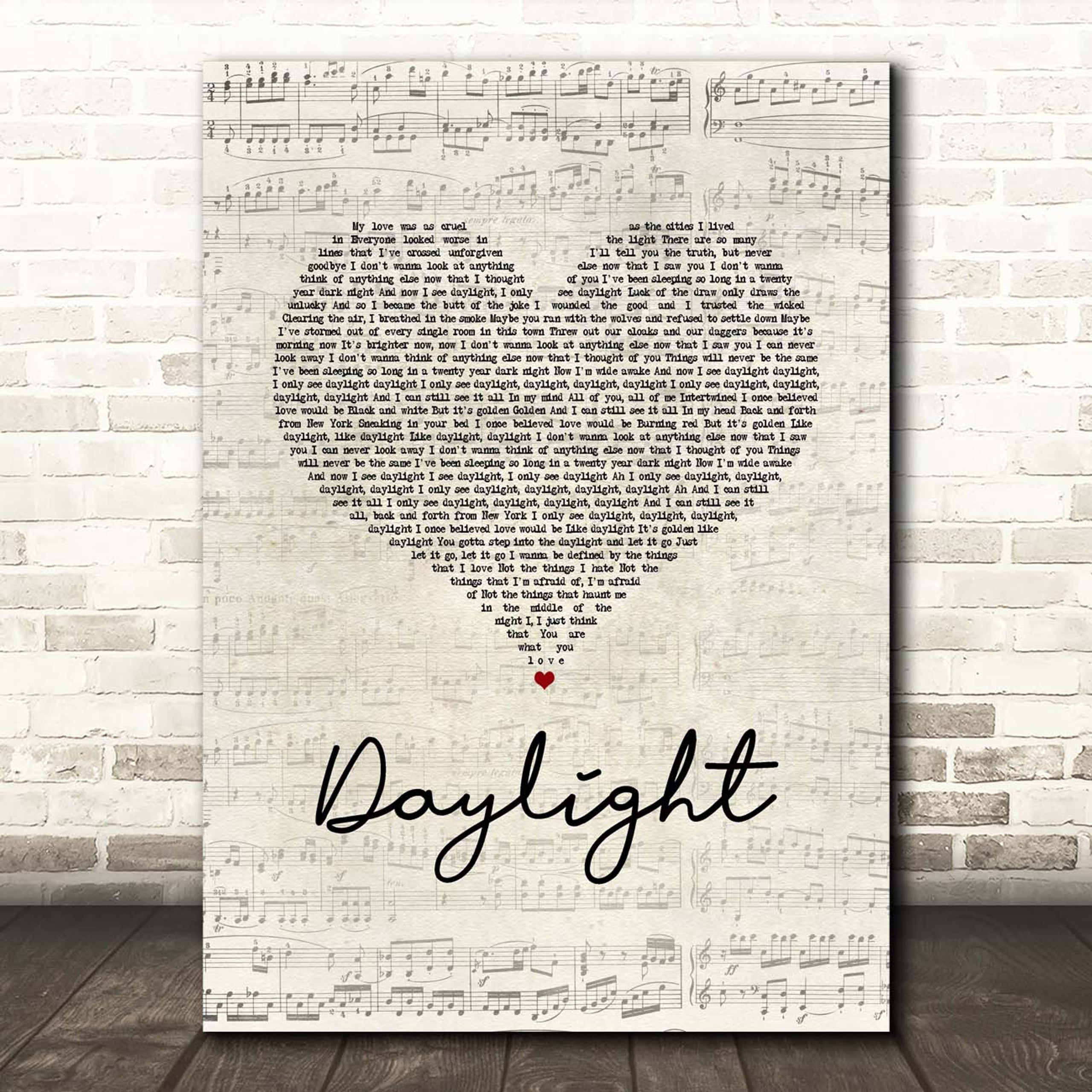Daylight Canvas Wall Art With Song Lyrics, Heart Song Lyric Music Canvas, Gift For Swifties