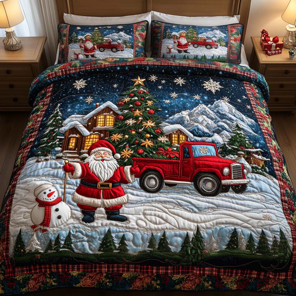 Santa Journey Quilted Bedding Set Fall Quilt Sets Christmas Gift For Her