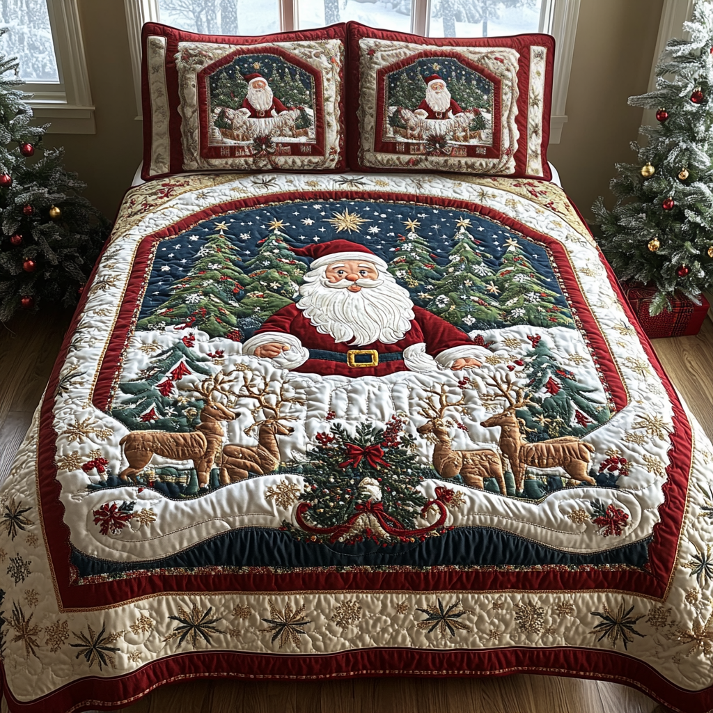 Santa Big Night Quilted Bedding Set Bedspread Set Christmas Gift For Her