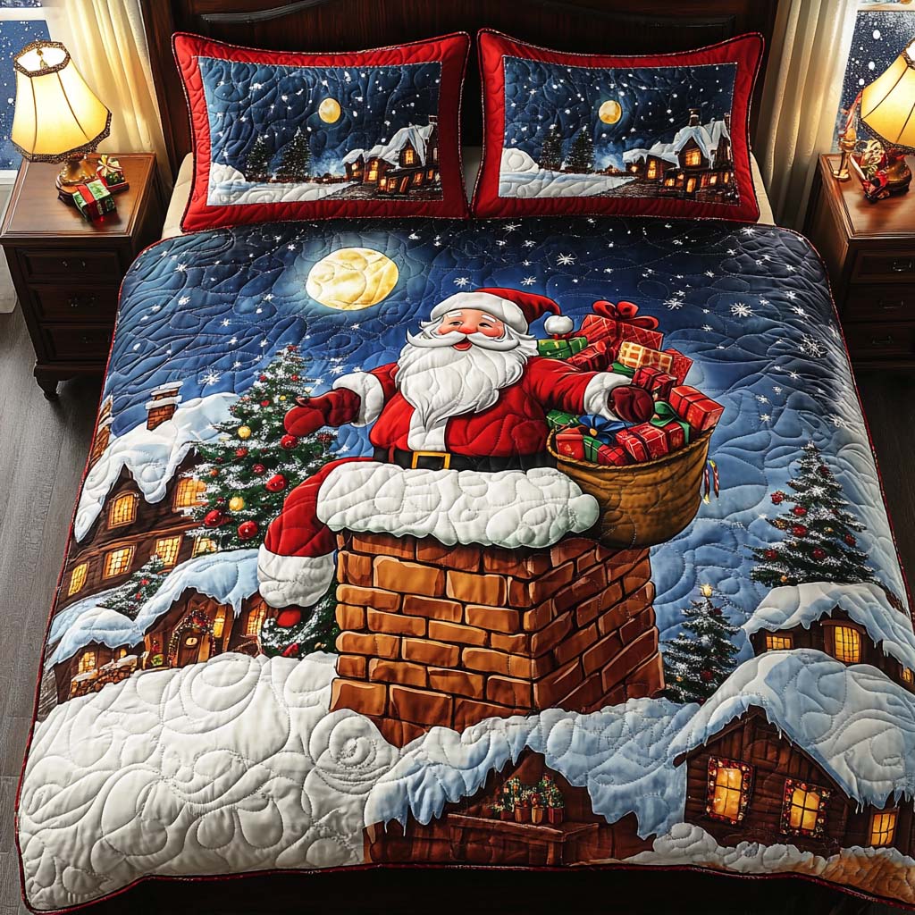 Santa Chimney Quilted Bedding Set Fall Quilt Sets Christmas Gift For Her