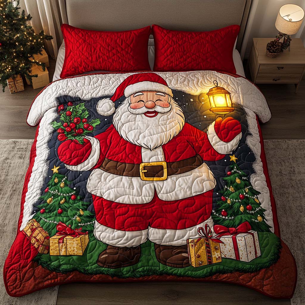 Santa Lantern Quilted Bedding Set Bedspread Set Christmas Gift For Her