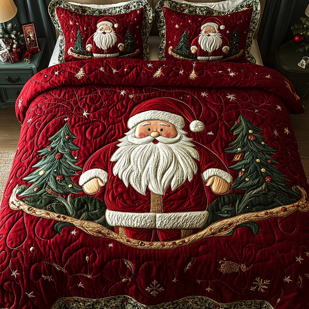 Santa Sleigh Ride Quilted Bedding Set Fall Quilt Sets Christmas Gift For Her