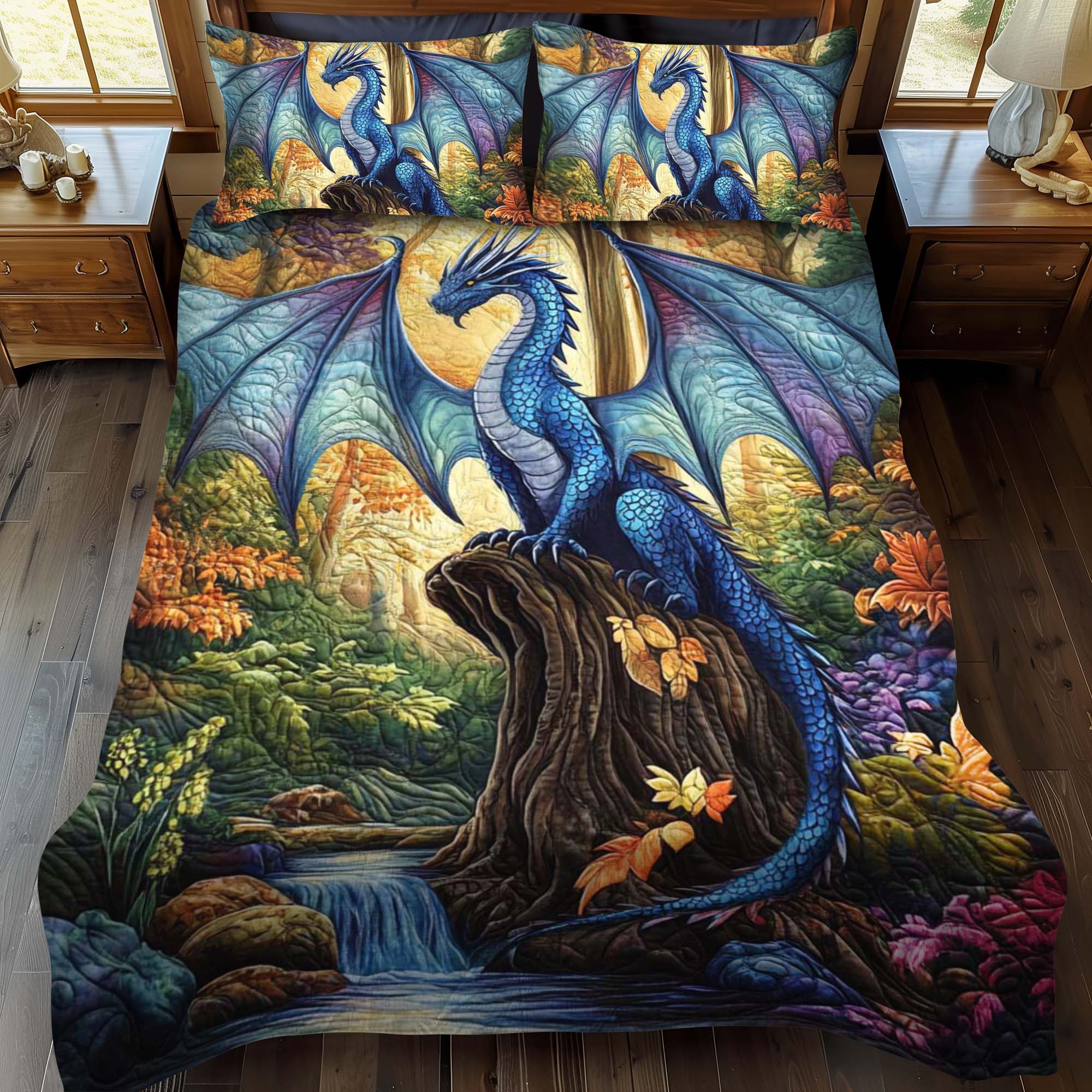 Sapphire Flight Quilted Bedding Set Fall Quilt Sets Housewarming Gift