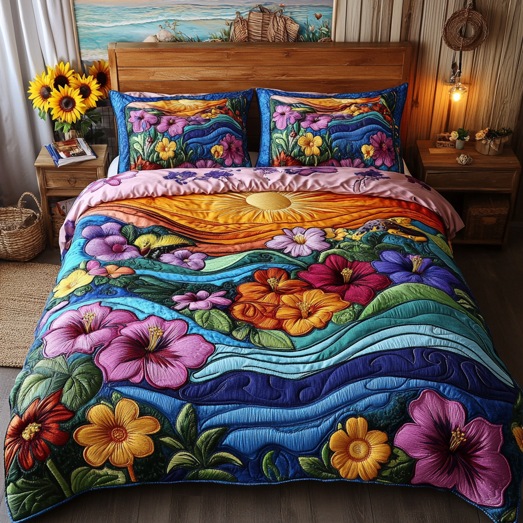 Scenic Florals 3-Piece Quilted Bedding Set Bedspread Set Thanksgiving Gift
