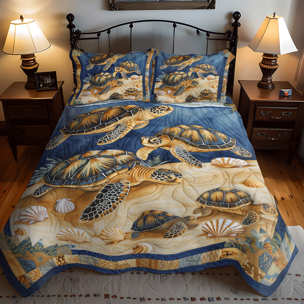 Sea Turtle Cove 3-Piece Quilted Bedding Set Fall Quilt Sets Nature Lover Gift Fall Decor Gift
